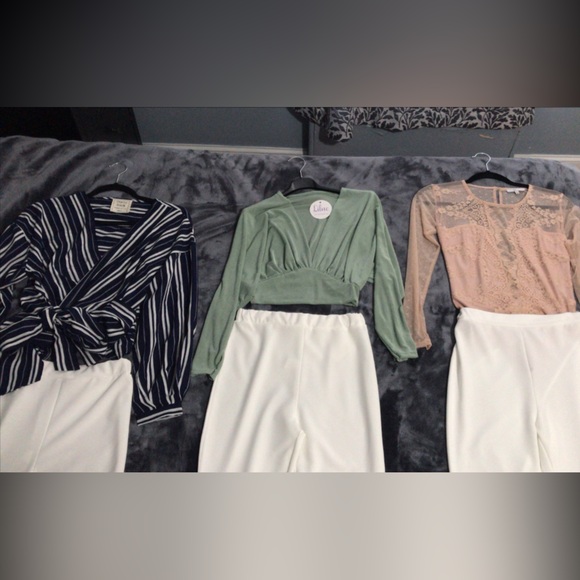 White High Waist Elastic Straight Leg Trousers Pants - Picture 5 of 5